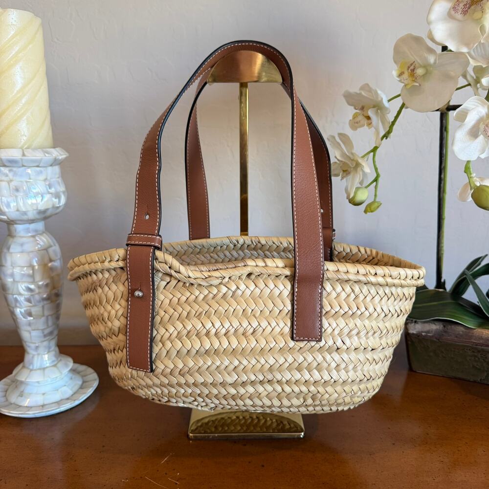 ❌SOLD❌ Loewe Anagram Basket Small Bag Natural Straw Tan Leather - Picture 6 of 11
